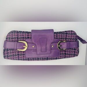 VTG - Banana Republic Purple Houndstooth Clutch Gold Buckles